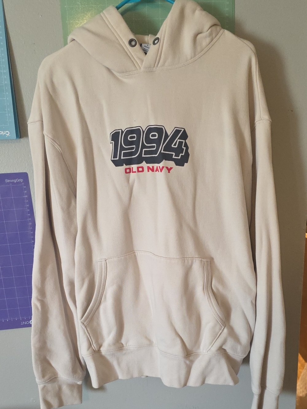 Old Navy Beige Crewneck Hoodie with 1994 Graphic